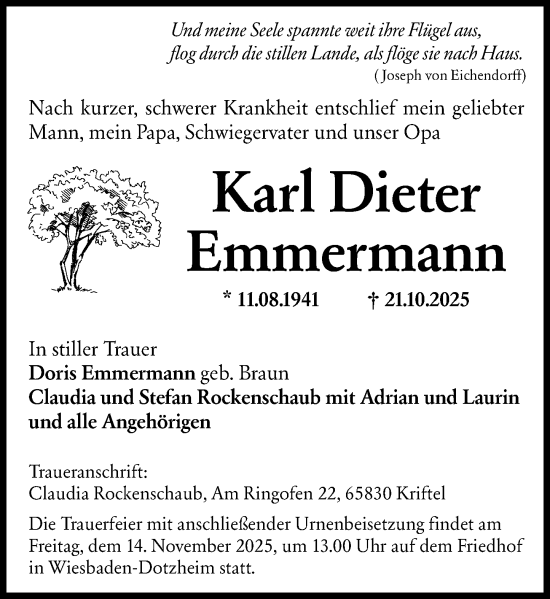 Traueranzeige von Karl Dieter Emmermann von Wiesbadener Kurier