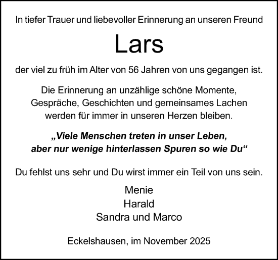 Traueranzeige von Lars  von Hinterländer Anzeiger