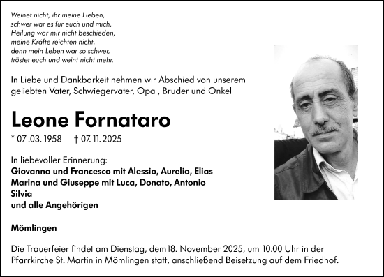 Traueranzeige von Leone Fornataro von Darmstädter Echo