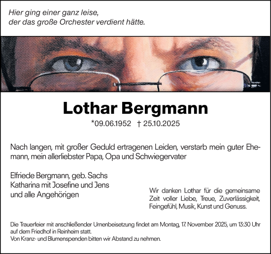 Traueranzeige von Lothar Bergmann von Darmstädter Echo