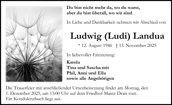 Traueranzeige von Ludwig Landua von Allgemeine Zeitung Mainz