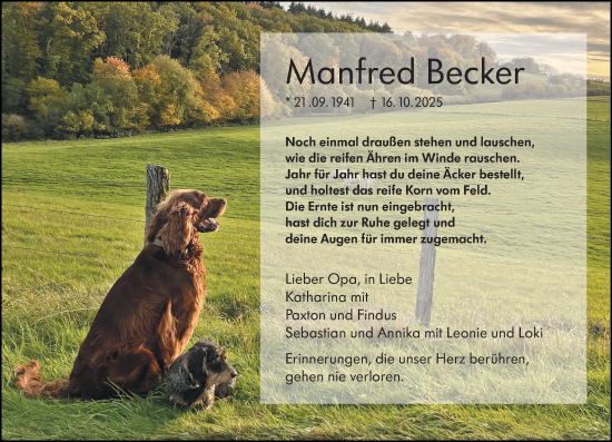 Traueranzeige von Manfred Becker von Weilburger Tageblatt