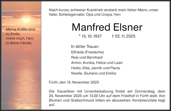 Traueranzeige von Manfred Elsner von Starkenburger Echo
