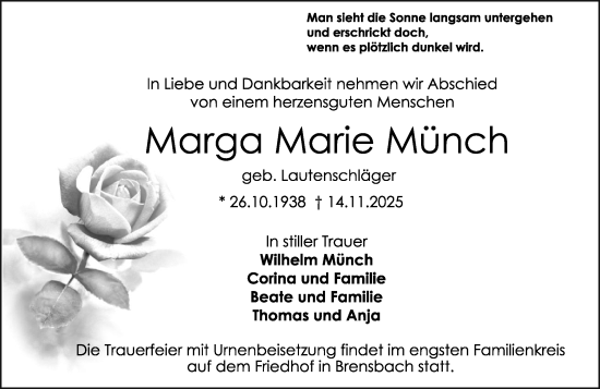 Traueranzeige von Marga Marie Münch von Odenwälder Echo