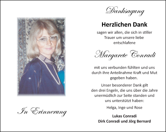 Traueranzeige von Margarete Conradi von Allgemeine Zeitung Mainz