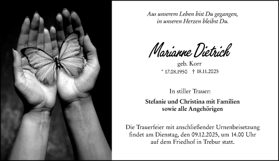 Traueranzeige von Marianne Dietrich von Rüsselsheimer Echo