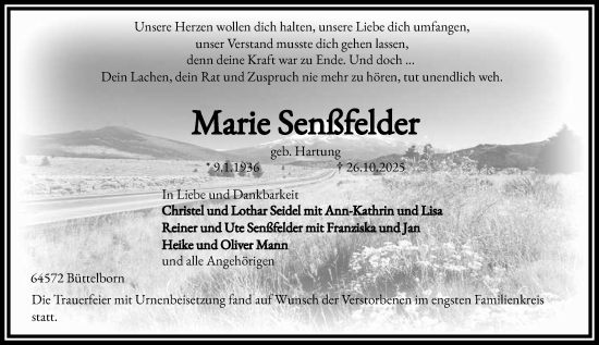 Traueranzeige von Marie Senßfelder von Groß-Gerauer Echo