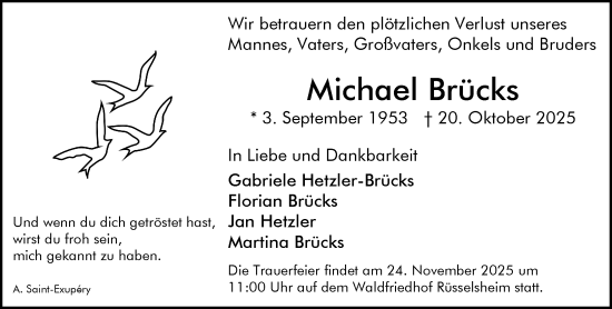 Traueranzeige von Michael Brücks von Rüsselsheimer Echo
