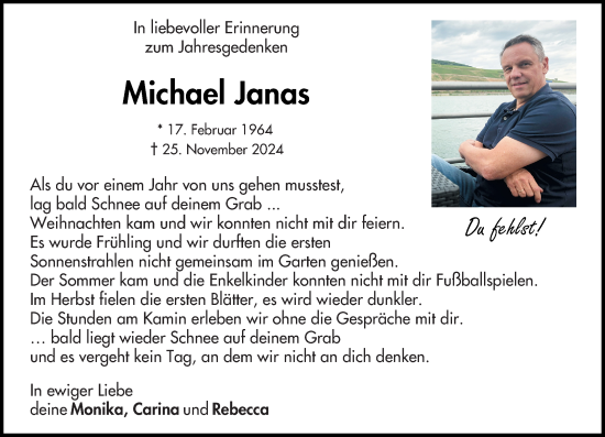 Traueranzeige von Michael Janas von Allgemeine Zeitung Alzey