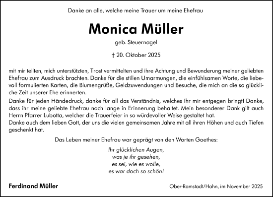 Traueranzeige von Monica Müller von Darmstädter Echo