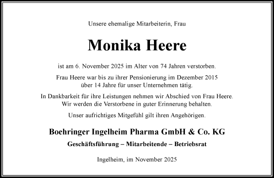 Traueranzeige von Monika Heere von Allgemeine Zeitung Rheinhessen-Nahe