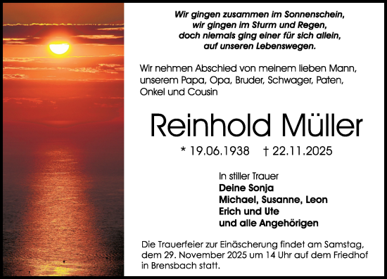 Traueranzeige von Reinhold Müller von Odenwälder Echo