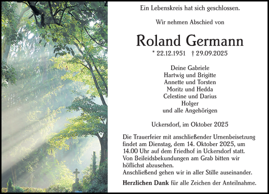 Traueranzeige von Roland Germann von Dill Block