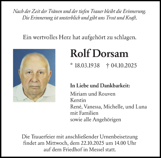 Traueranzeige von Rolf Dorsam von Darmstädter Echo