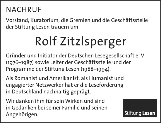 Traueranzeige von Rolf Zitzlsperger von Allgemeine Zeitung Mainz