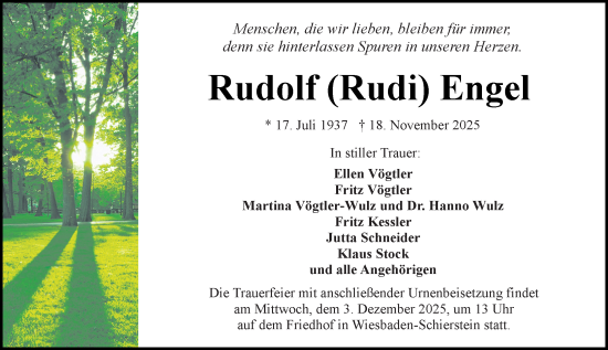 Traueranzeige von Rudolf Engel von Wiesbadener Kurier
