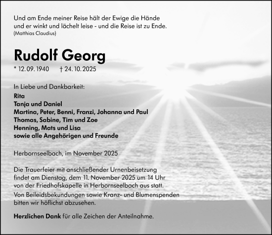 Traueranzeige von Rudolf Georg von Dill Block