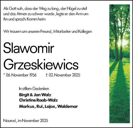 Traueranzeige von Slawomir Grzeskiewics von Wiesbadener Kurier