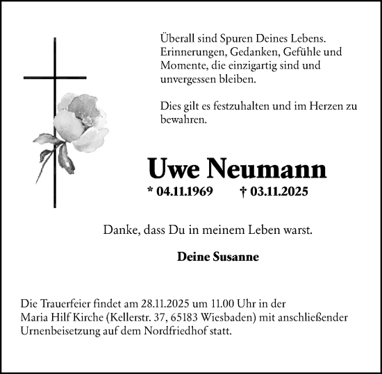 Traueranzeige von Uwe Neumann von Wiesbadener Kurier