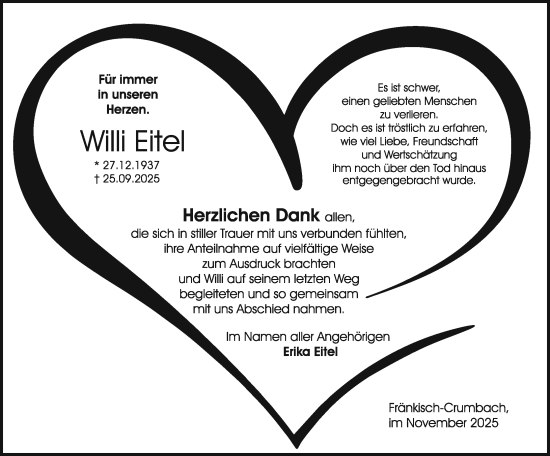 Traueranzeige von Willi Eitel von Odenwälder Echo