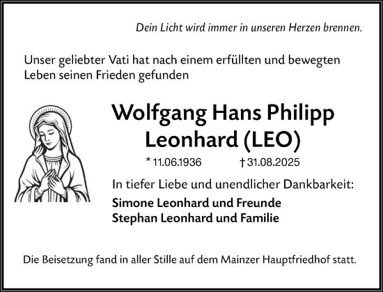Traueranzeige von Wolfgang Hans Philipp Leonhard von Allgemeine Zeitung Mainz