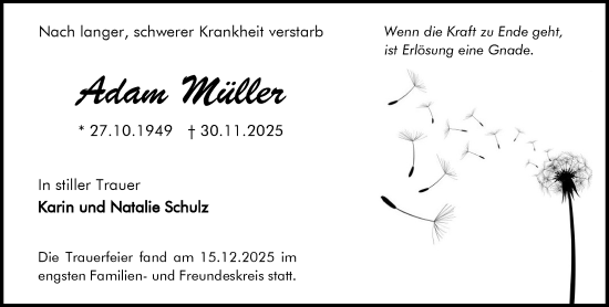 Traueranzeige von Adam Müller von Wiesbadener Kurier