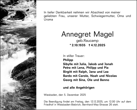 Traueranzeige von Annegret Magel von Wiesbadener Kurier