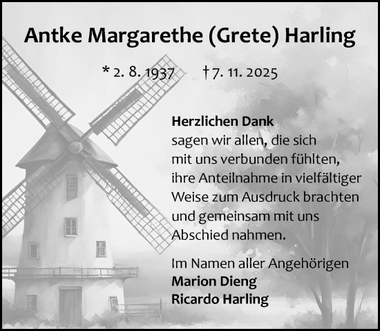 Traueranzeige von Antke Margarethe Harling von Odenwälder Echo