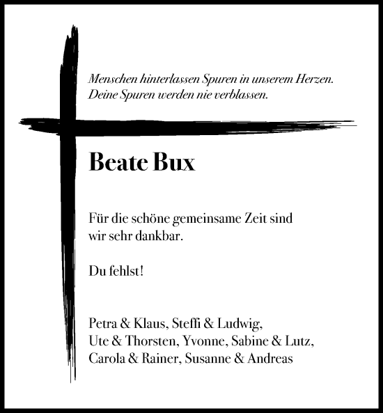 Traueranzeige von Beate Bux von Darmstädter Echo