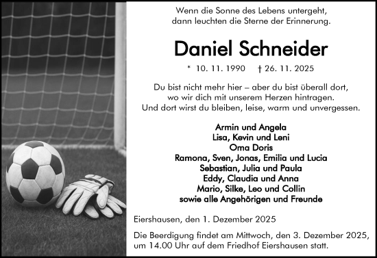 Traueranzeige von Daniel Schneider von Dill Block