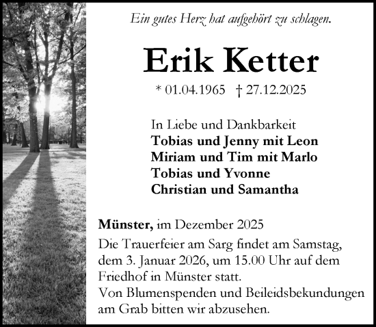 Traueranzeige von Erik Ketter von Weilburger Tageblatt