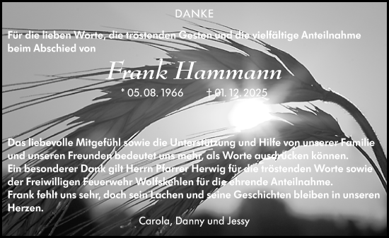 Traueranzeige von Frank Hammann von Groß-Gerauer Echo