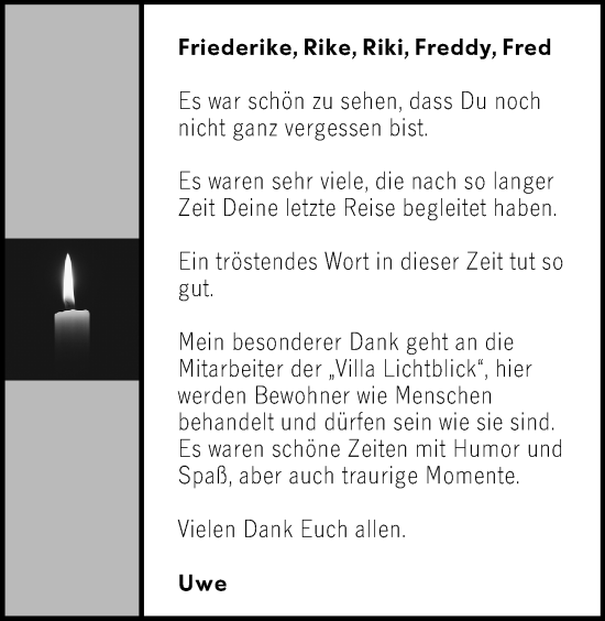 Traueranzeige von Friederike  von Wetzlarer Neue Zeitung