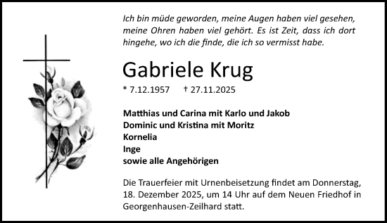 Traueranzeige von Gabriele Krug von Darmstädter Echo