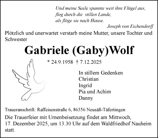 Traueranzeige von Gabriele Wolf von Rüsselsheimer Echo