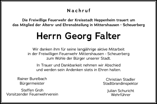 Traueranzeige von Georg Falter von Starkenburger Echo