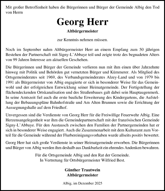 Traueranzeige von Georg Herr von Allgemeine Zeitung Alzey
