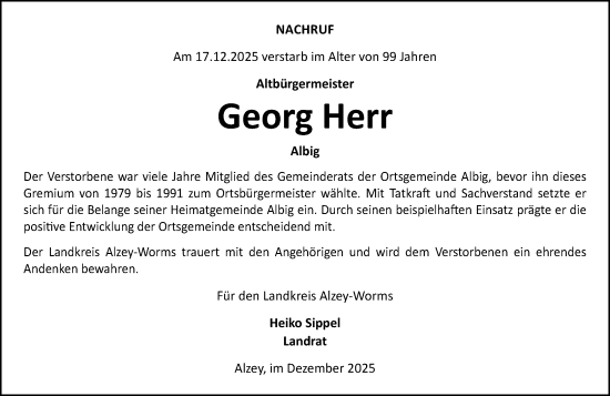 Traueranzeige von Georg Herr von Allgemeine Zeitung Alzey