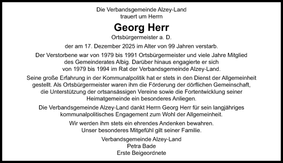 Traueranzeige von Georg Herr von Allgemeine Zeitung Alzey