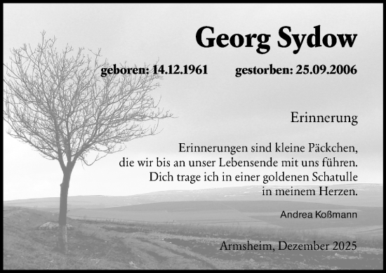 Traueranzeige von Georg Sydow von Allgemeine Zeitung Mainz