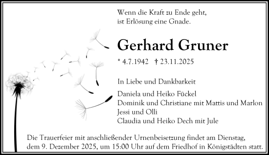 Traueranzeige von Gerhard Gruner von Rüsselsheimer Echo