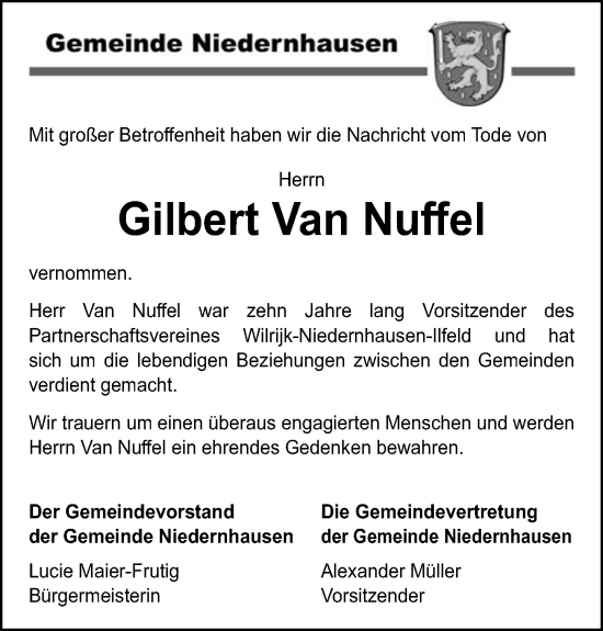 Traueranzeige von Gilbert Van Nuffel von Idsteiner Land/Untertaunus