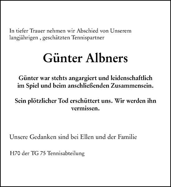 Traueranzeige von Günter Albners von Odenwälder Echo
