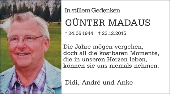Traueranzeige von Günter Madaus von Odenwälder Echo
