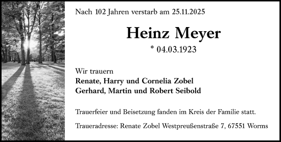 Traueranzeige von Heinz Meyer von Wormser Zeitung