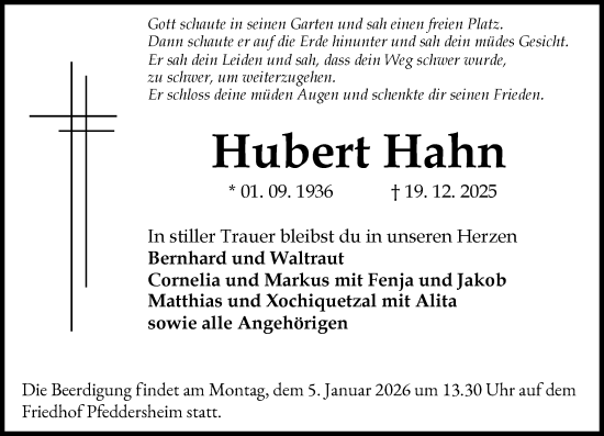 Traueranzeige von Hubert Hahn von Wormser Zeitung