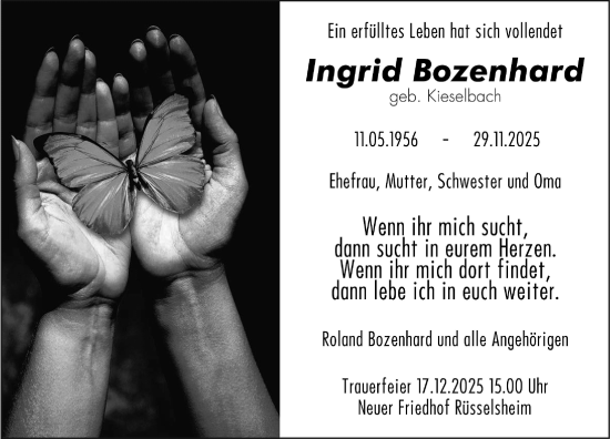 Traueranzeige von Ingrid Bozenhard von Rüsselsheimer Echo