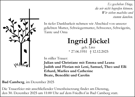 Traueranzeige von Ingrid Jöckel von Camberger Anzeiger