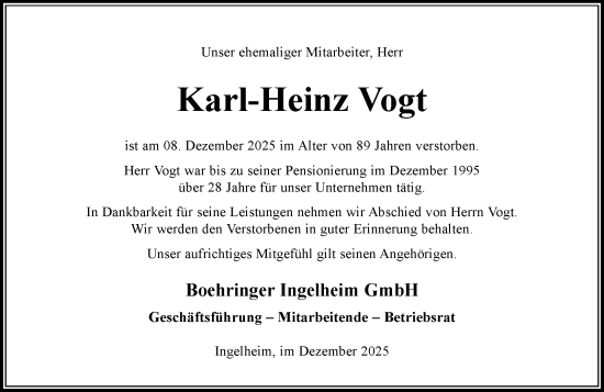 Traueranzeige von Karl-Heinz Vogt von Allgemeine Zeitung Rheinhessen-Nahe
