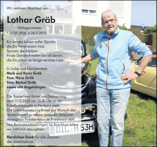 Traueranzeige von Lothar Gräb von Dill Block